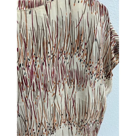 Y2K Artsy Short Sleeve Blouse Abstract Grass Print Beige Multicolor Top - Picture 4 of 7